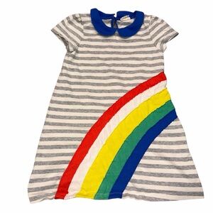 Mini Boden Striped Rainbow Appliqué Short Sleeve Jersey Knit Dress size 6-7Y